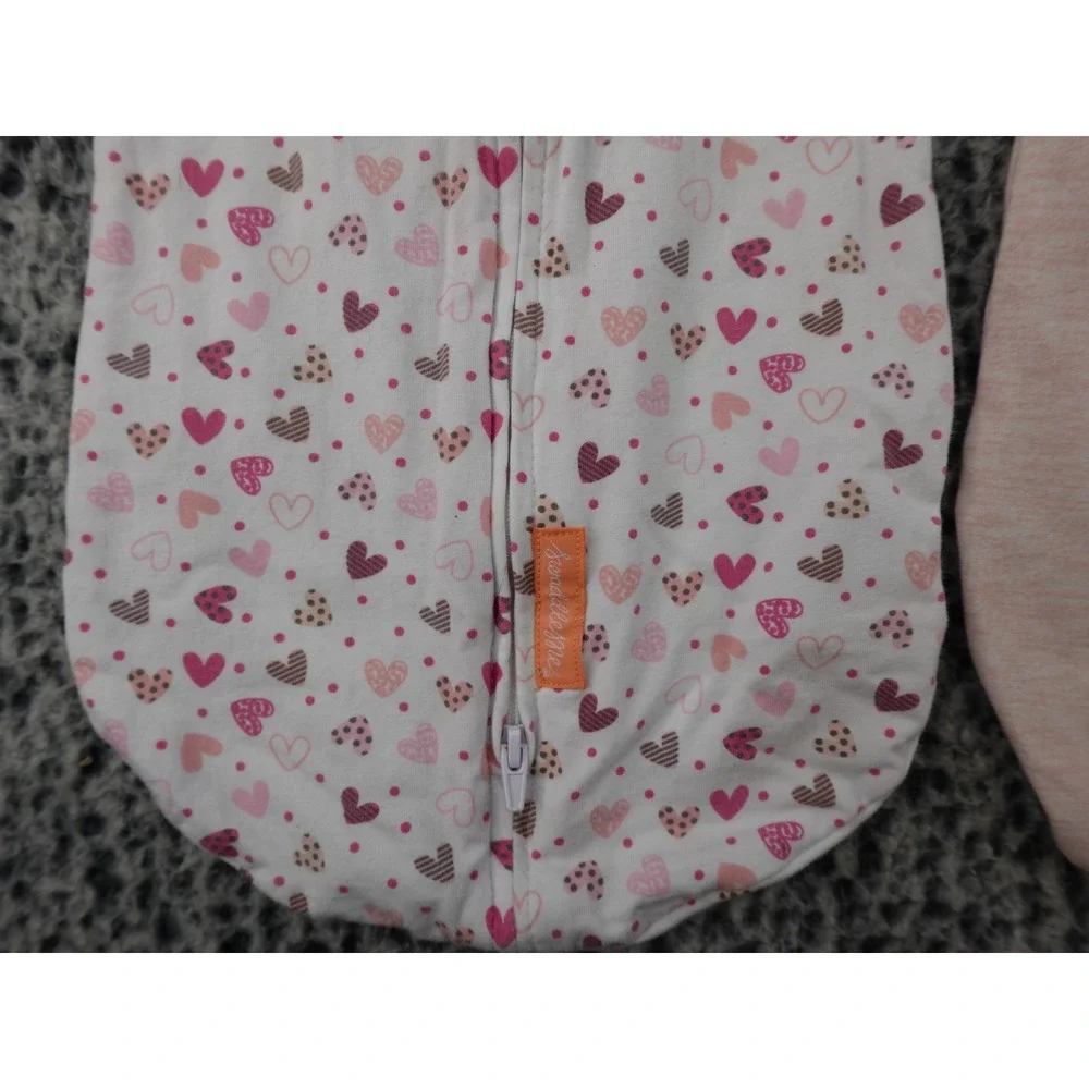 SwaddleMe Zipper Swaddle Pods 3‎ Pack Newborn SM/MED Pink Hearts Arrows Peach